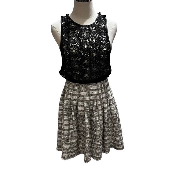 Tracy Reese Leather Trim Lace‎ & Tweed A-Line Dress With Pockets Size 6 - Picture 2 of 15